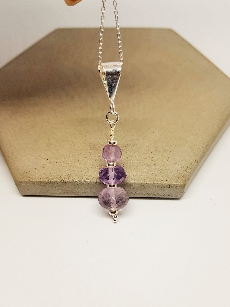 Amethyst Trio Sterling Silver Statement Pendant Necklace