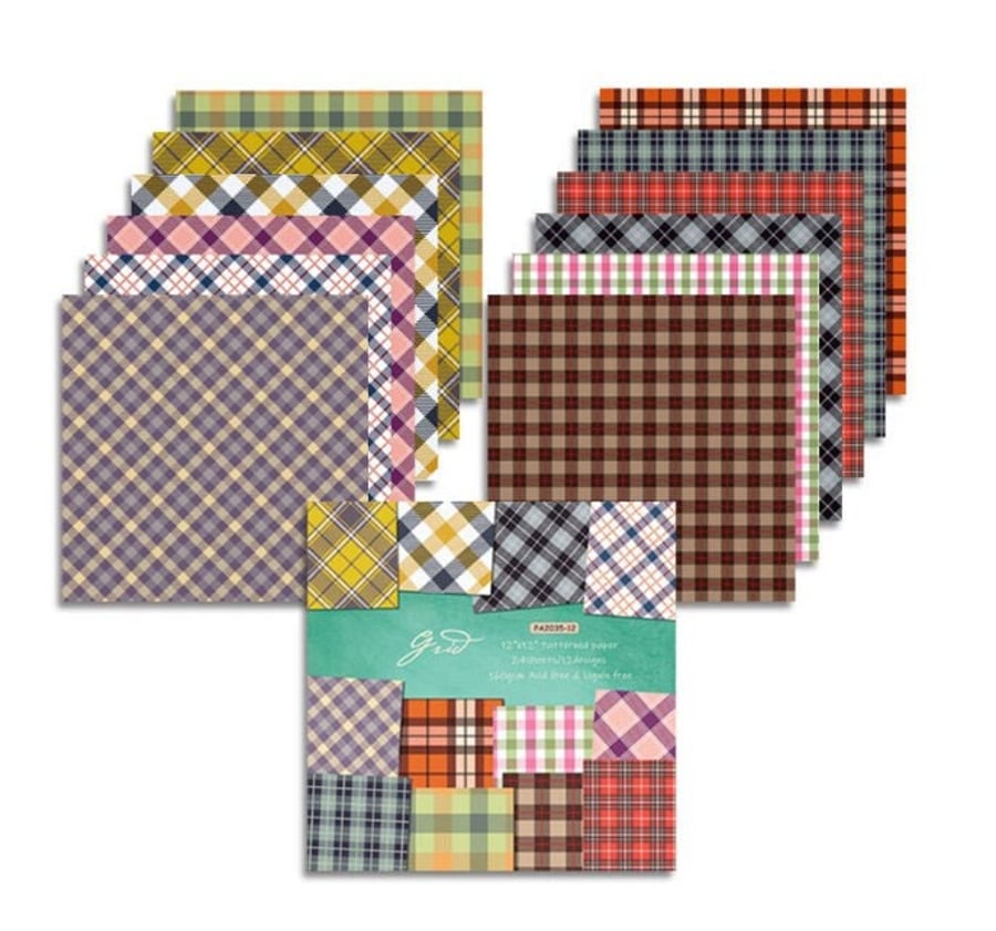 Syntego 24 Sheets, 12 Designs Grid Tartan Paper Design Decorative Acid Free Scra