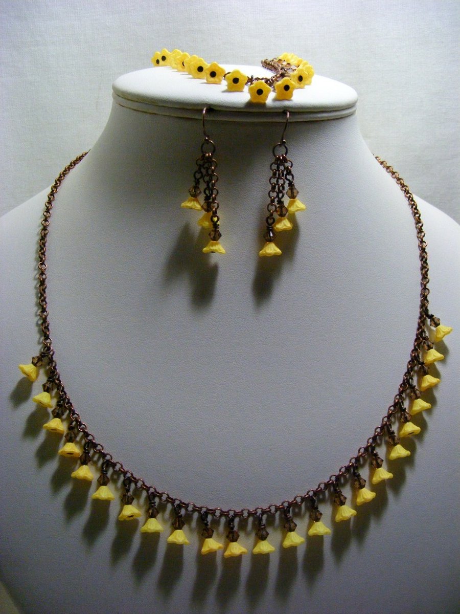 Antique Bronze with Spring Yellow Flowers Jewellery Set