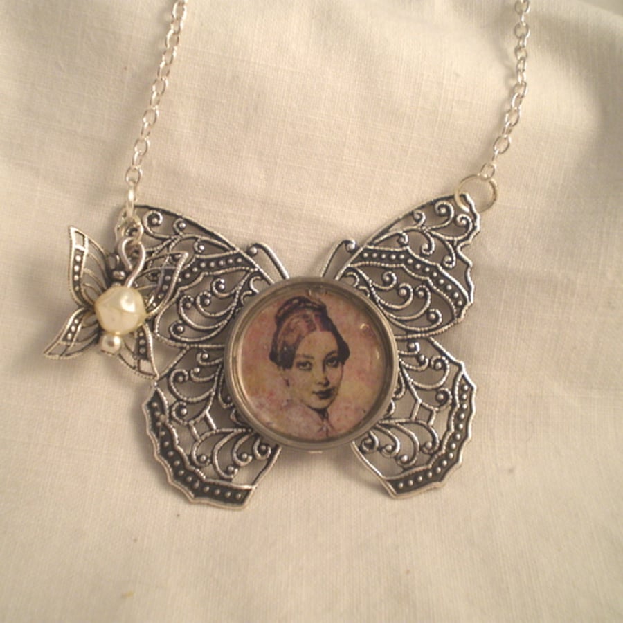 Steampunk Painted Lady Butterfly Necklace