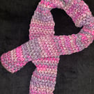 Hand Crocheted Puff Stitch Scarf in Pinks and Purples and Grey