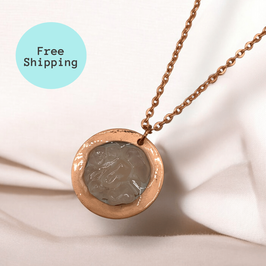 Rose Quartz Crystal Pendant - Copper Geode Designed for Heart Chakra Balance