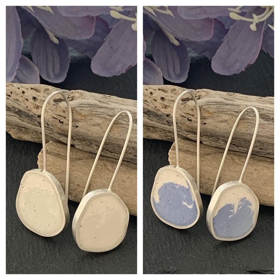 Colour Changing Jesmonite and Sterling Silver Pebble Earrings