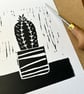 'Prickly Cactus' A5 Original Lino Print - Image 3
