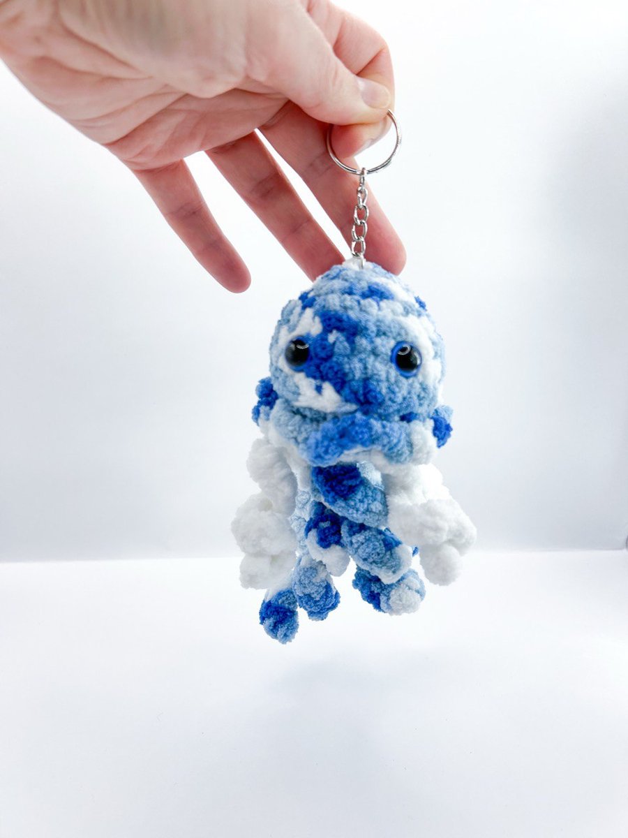 Handmade Jellyfish Keychain Blue & White,Amigurumi  Soft Toy