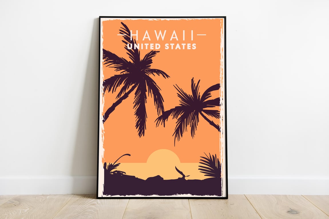Hawaii retro travel poster, Hawaii wall print, retro wall art