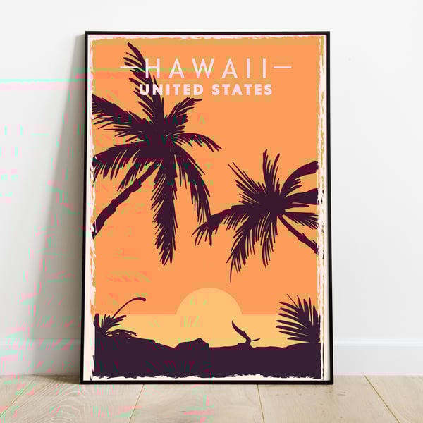 Hawaii retro travel poster, Hawaii wall print, retro wall art