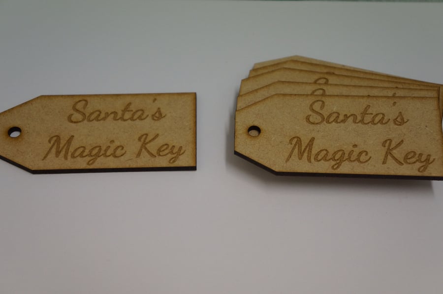 MDF Luggage Tag Squared Santa s Magic Key 4x9cm - 6 x Laser cut wooden shape