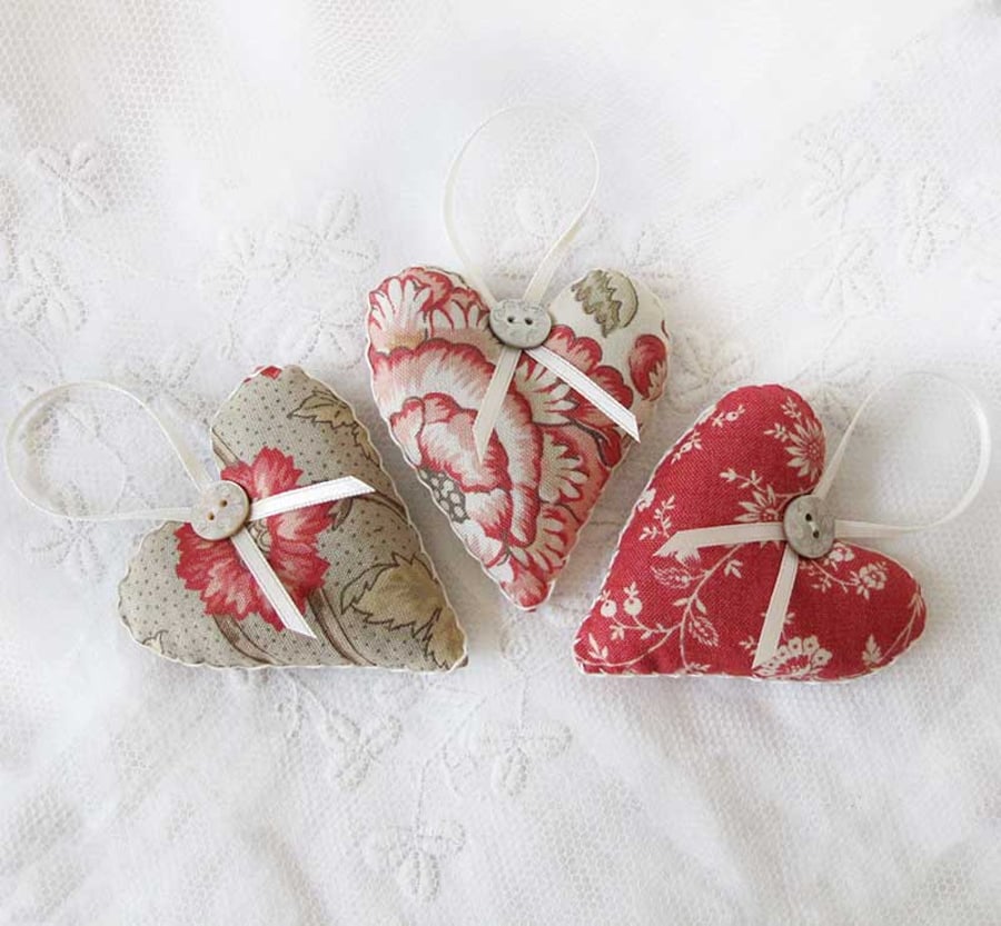 SET OF 3 LAVENDER BAGS - HAND EMBROIDERED  HEART SHAPED