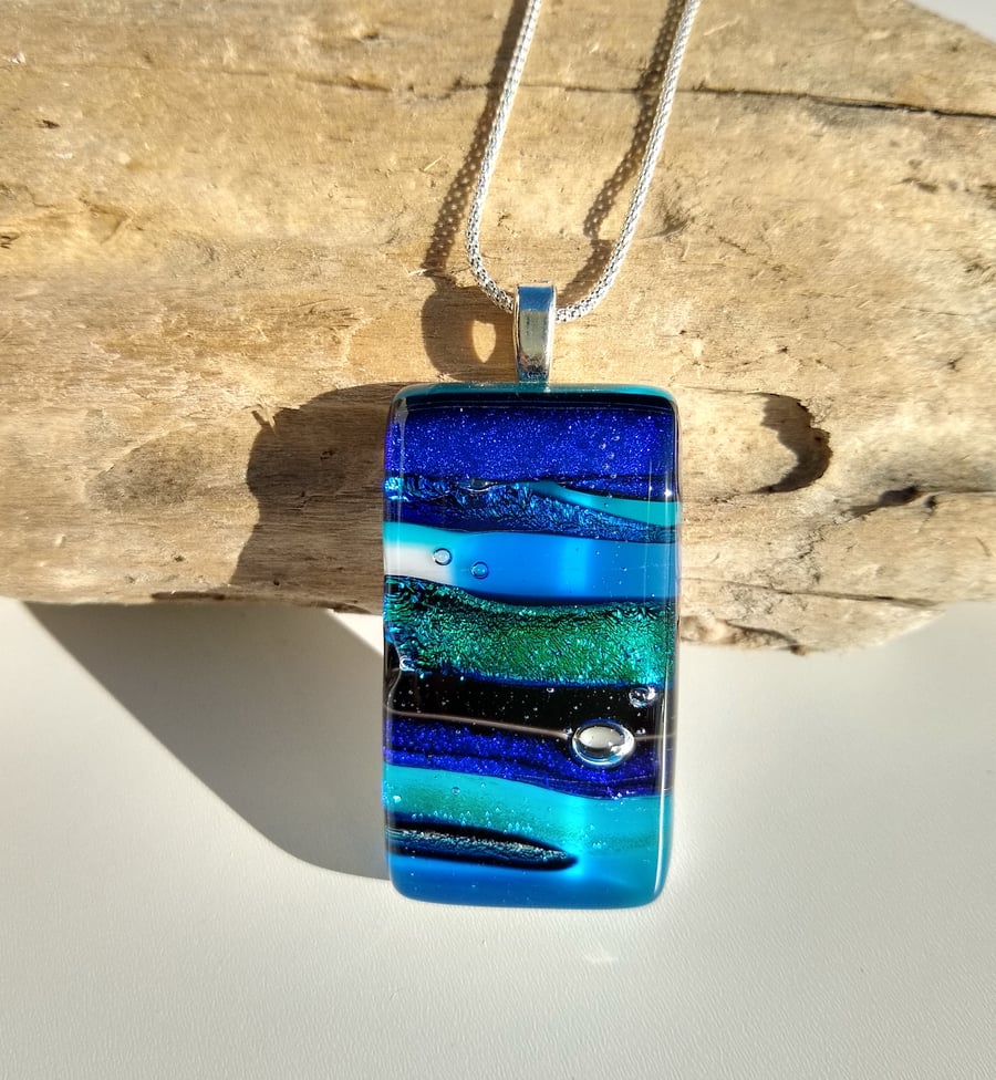 Swirling Sea fused glass pendant