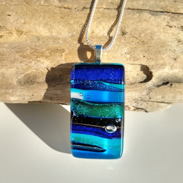 Swirling Sea fused glass pendant