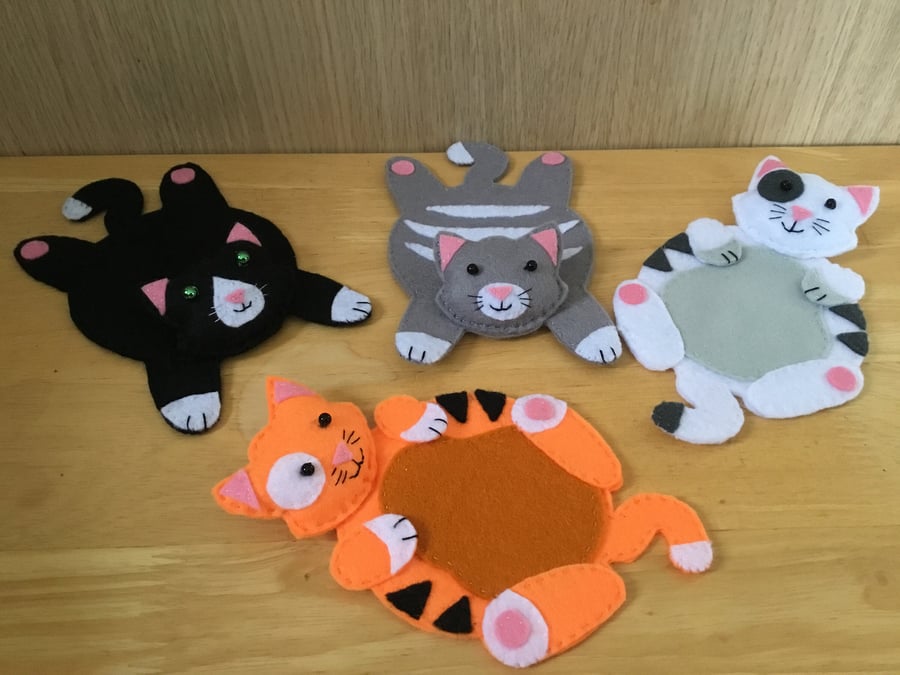 Cat Coasters, Felt Drinks Mat, Mug Rug