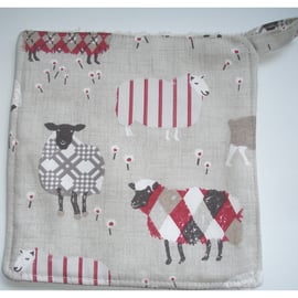 Sheep Pot Holder Potholder Kitchen Grab Mat Pad Aga Kettle Oven Mitt Red