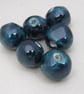 6 Medium Petrol Blue Glazed Clay Beads - Image 1