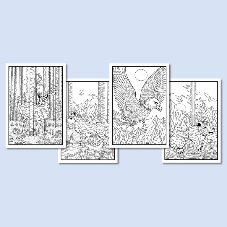 (Digital) Forest Animals On Four Colouring Pages