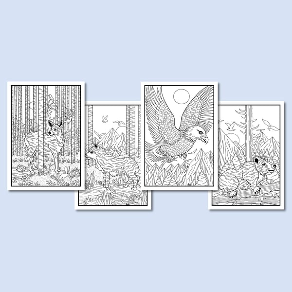 (Digital) Forest Animals On Four Colouring Pages