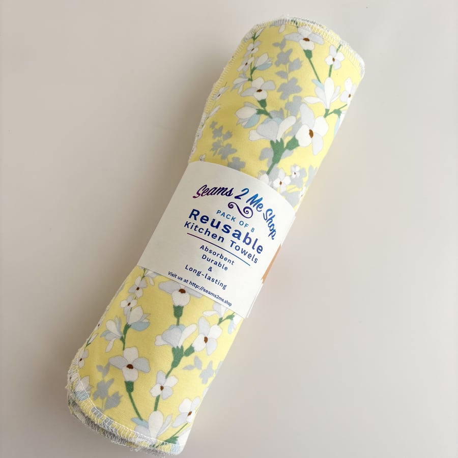 Eco-Friendly Bamboo Kitchen Towels - Lemon Floral - Pack Of 8