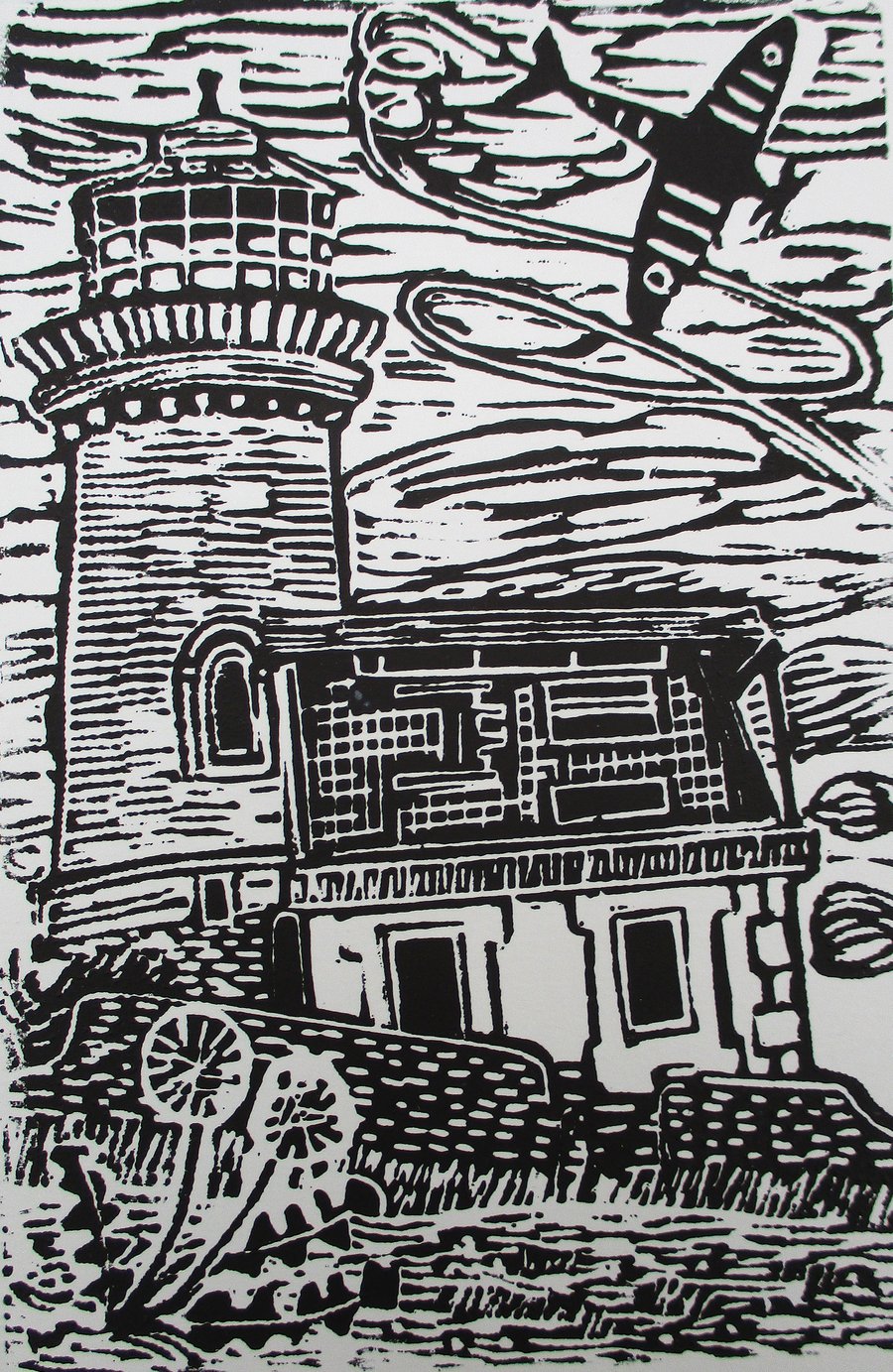 Belle Tout Lighthouse, East Sussex Original Hand Pressed Linocut Print