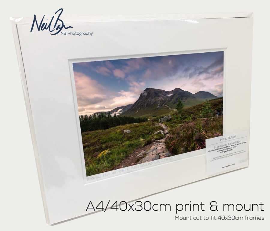 Moon over Buachaille Etive Mor frm W Highland Way - A4 (40x30cm) Unframed Print