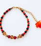 Autumn Beaded Bracelet with Tiger's Eye, Carnelian,Jasper & Maple Leaf Charm