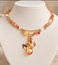 Gold Tone Double Strand Necklace with Amber-Coloured Crystal Drops  - Image 1