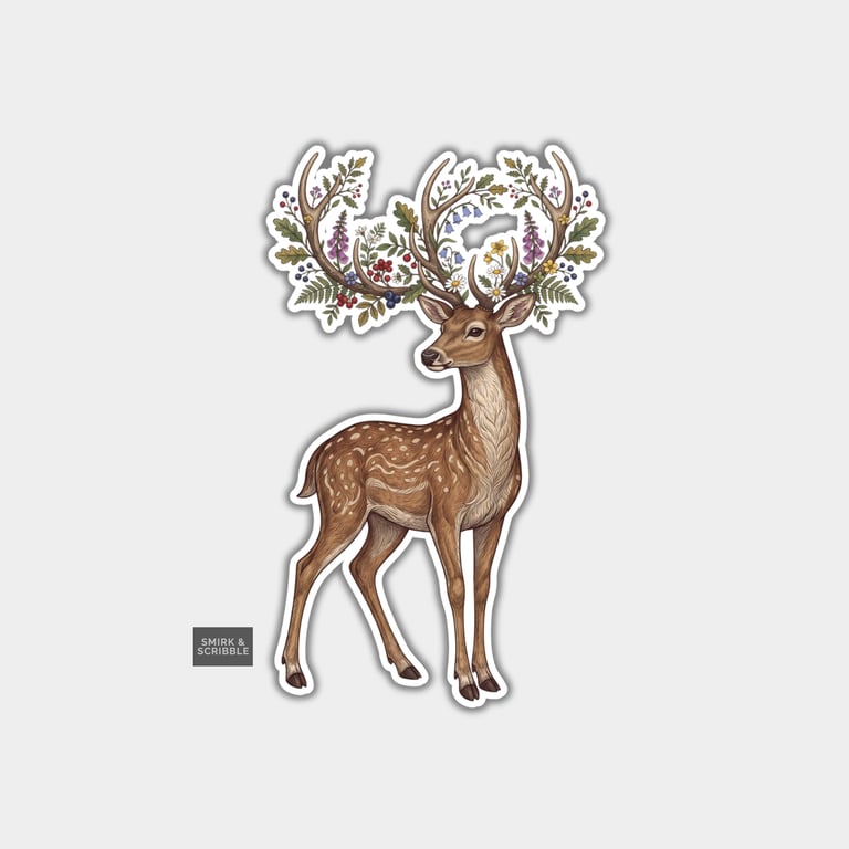 Cute Vinyl Die Cut Sticker For Adults - Floral Deer
