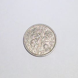 Lucky Sixpence Dated 1957 for Crafting