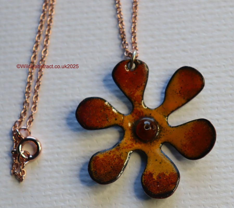 Yellow orange flower enamel pendant