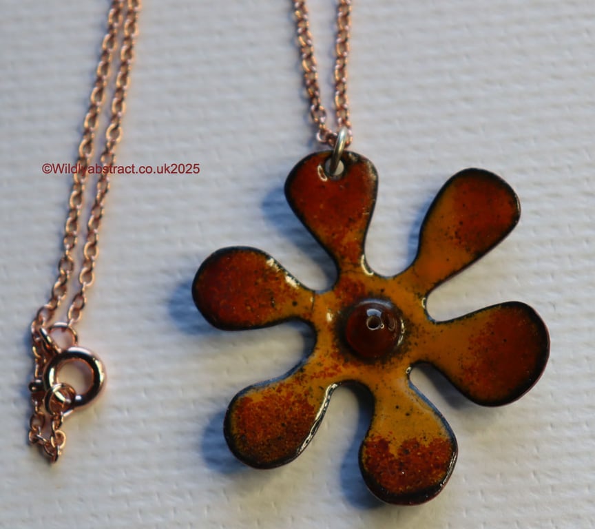 Yellow orange flower enamel pendant