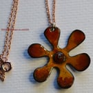 Yellow orange flower enamel pendant