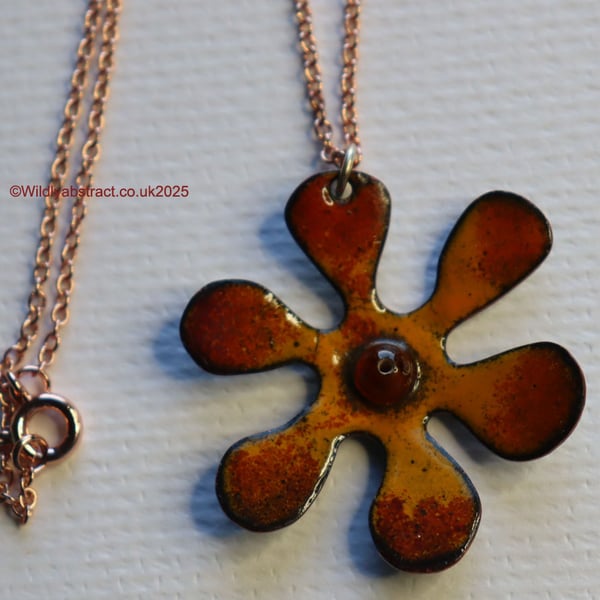 Yellow orange flower enamel pendant