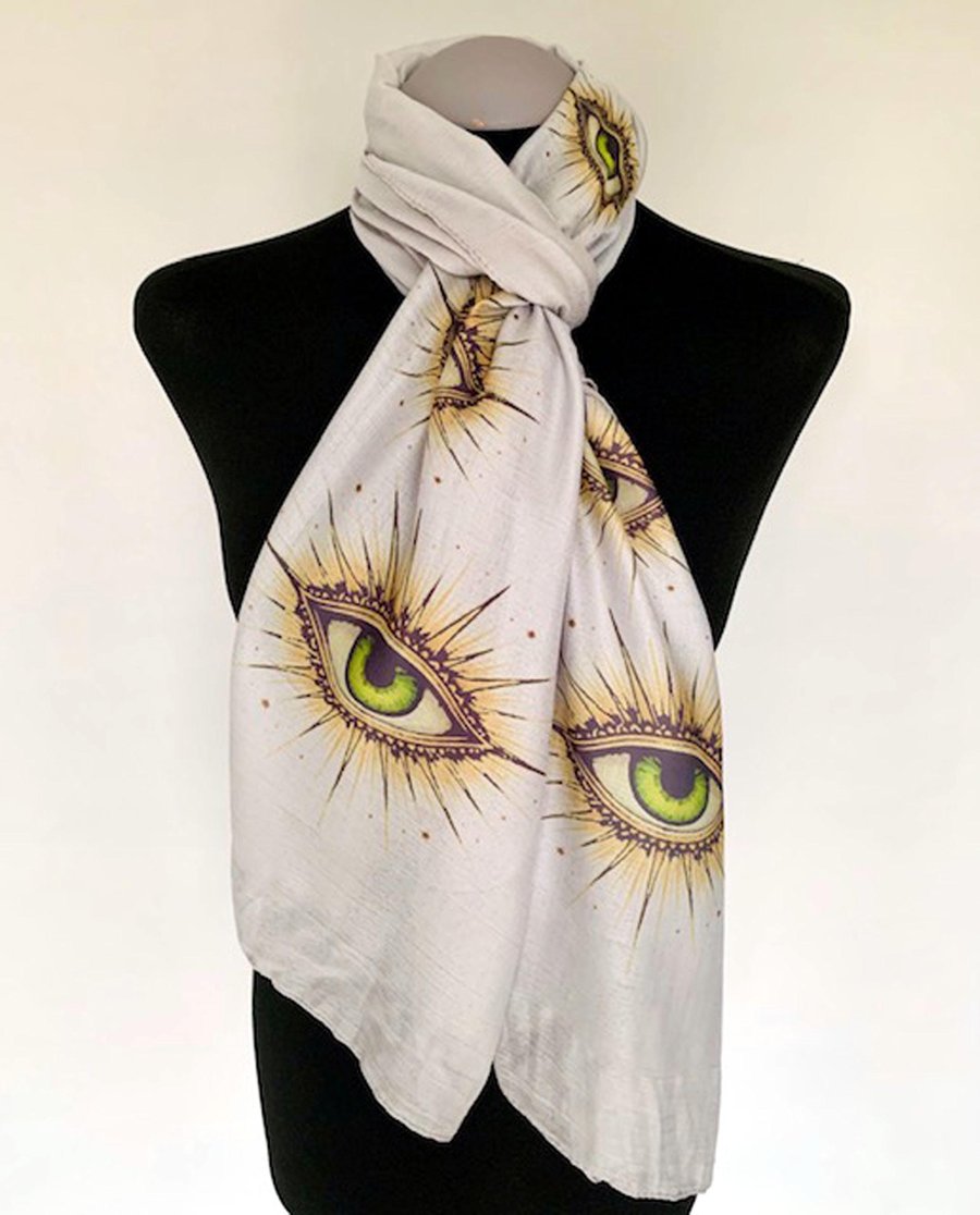 All Seeing Eye Scarf Divine Protection Gift. Grey, Lightweight