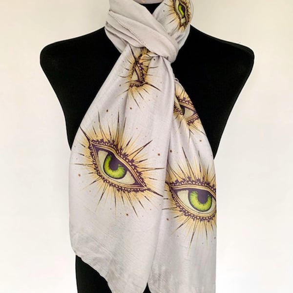 All Seeing Eye Scarf Divine Protection Gift. Grey, Lightweight