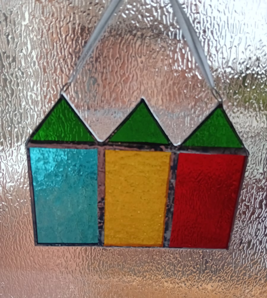 Colourful hanging Beach hut suncatcher