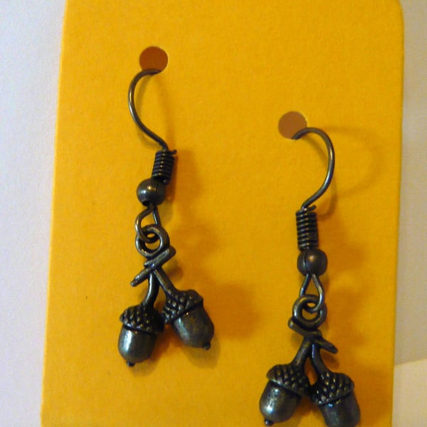 Antique brass acorn earrings