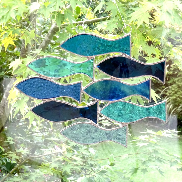 Stained Glass Handmade Decoration Shoal of 8 Fi... Folksy