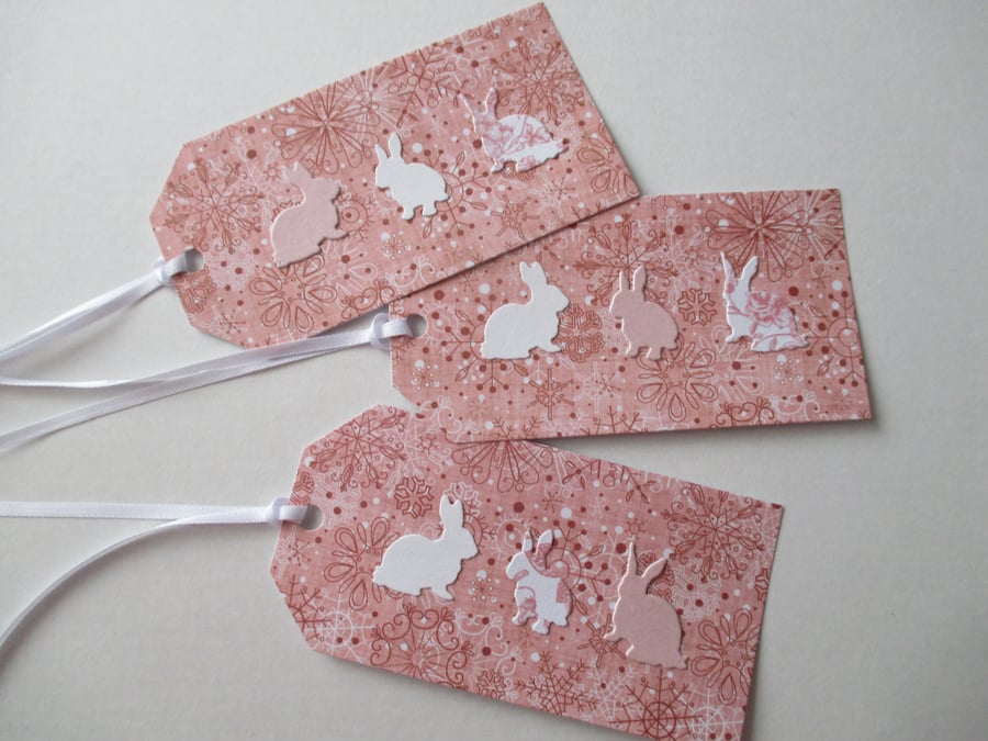 SALE Gift Tag x 3 Bunny Rabbit Present Pink White New Baby Girl Birthday