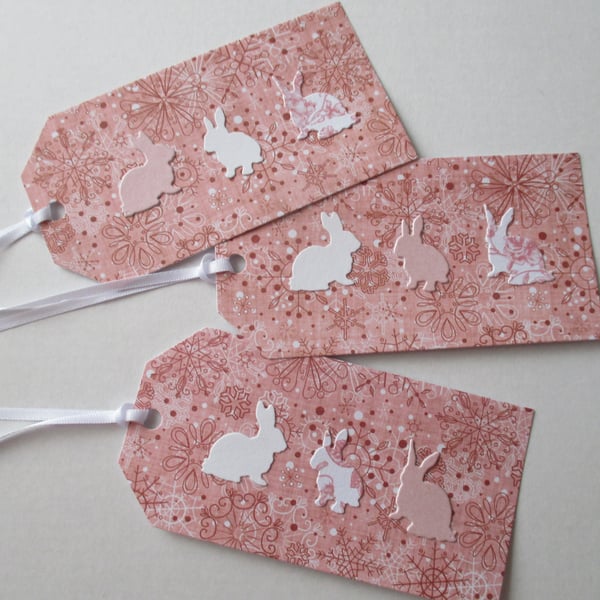 SALE Gift Tag x 3 Bunny Rabbit Present Pink White New Baby Girl Birthday