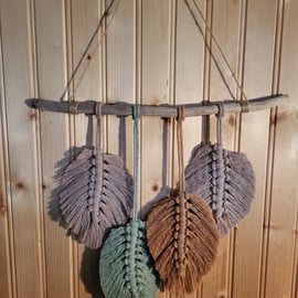 Macrame driftwood leaf wall hanging