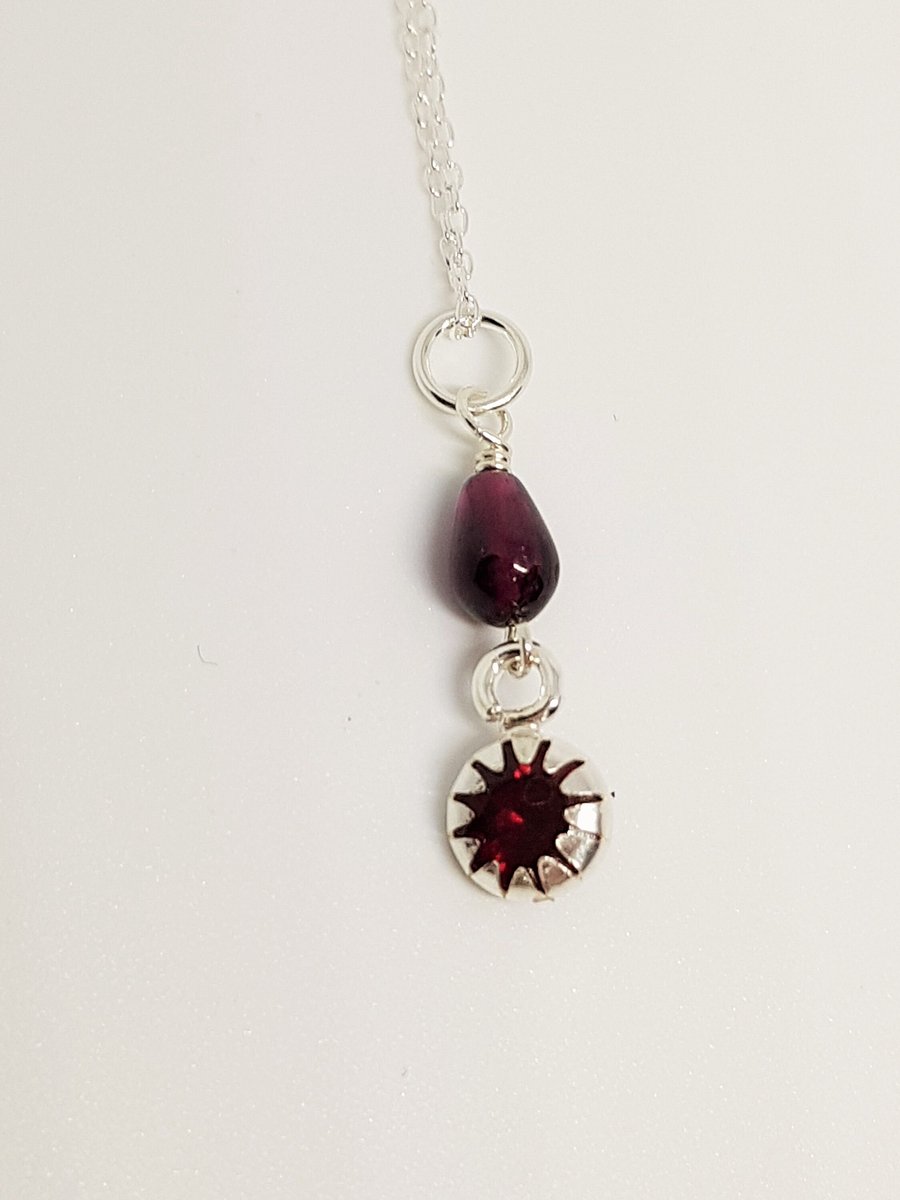 Garnet Sterling Silver Pendant, Garnet Teardrop, Faceted Garnet Drop Pendant, Ga