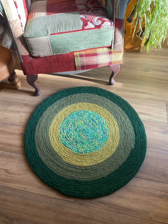 British wool, green circular rug