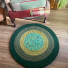British wool, green circular rug