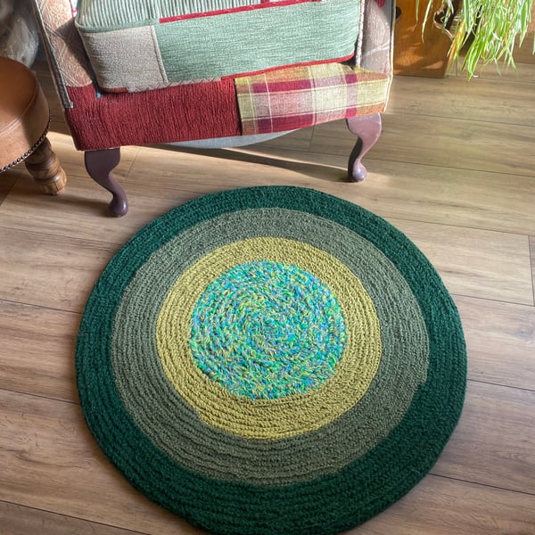 British wool, green circular rug