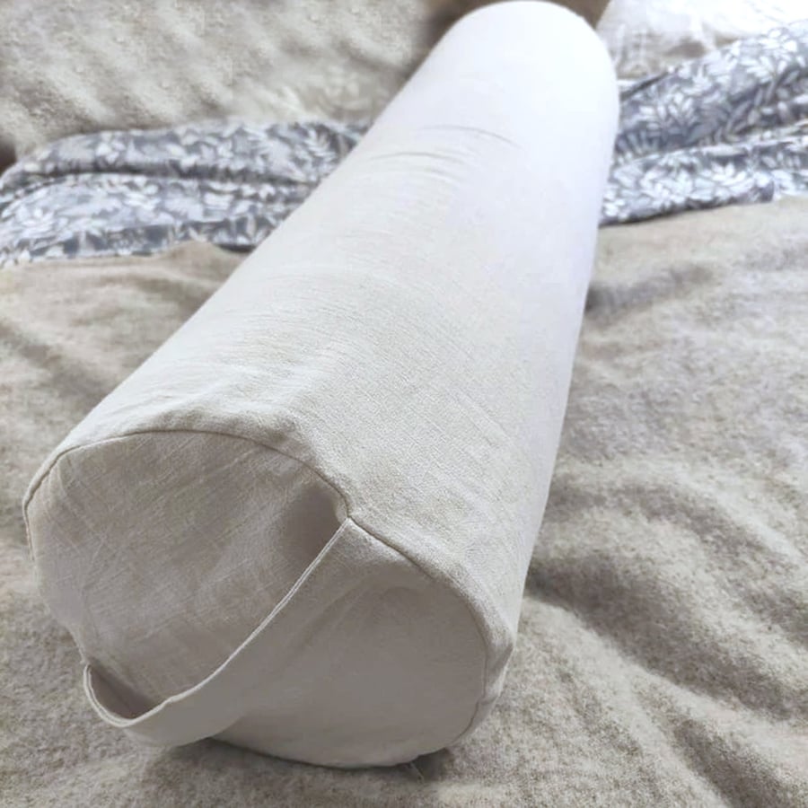 Yoga Bolster Cushion COVER ONLY 24"x9" Grey Linen Round Cylinder Namaste Pillow