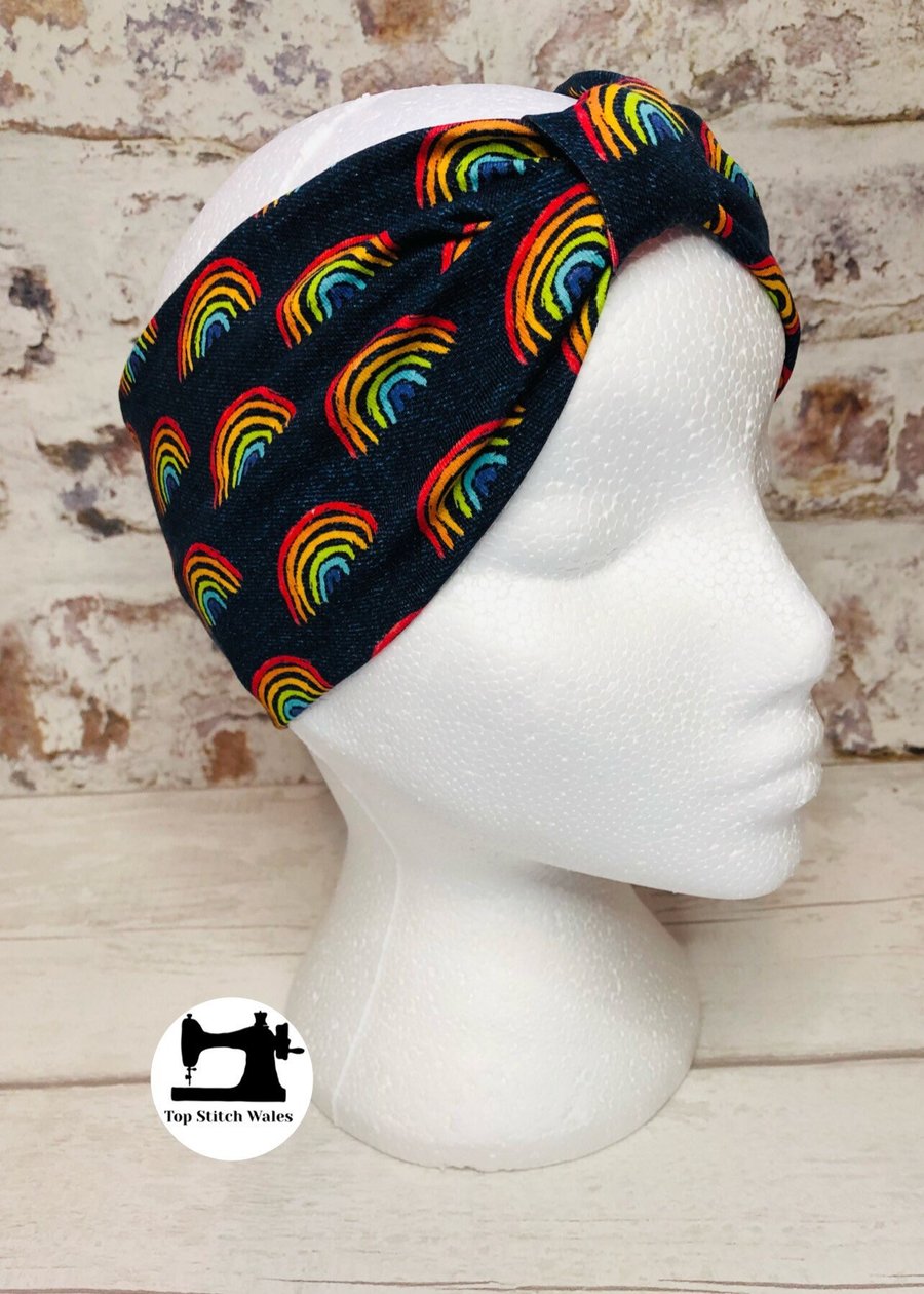 Rainbow print jersey headband