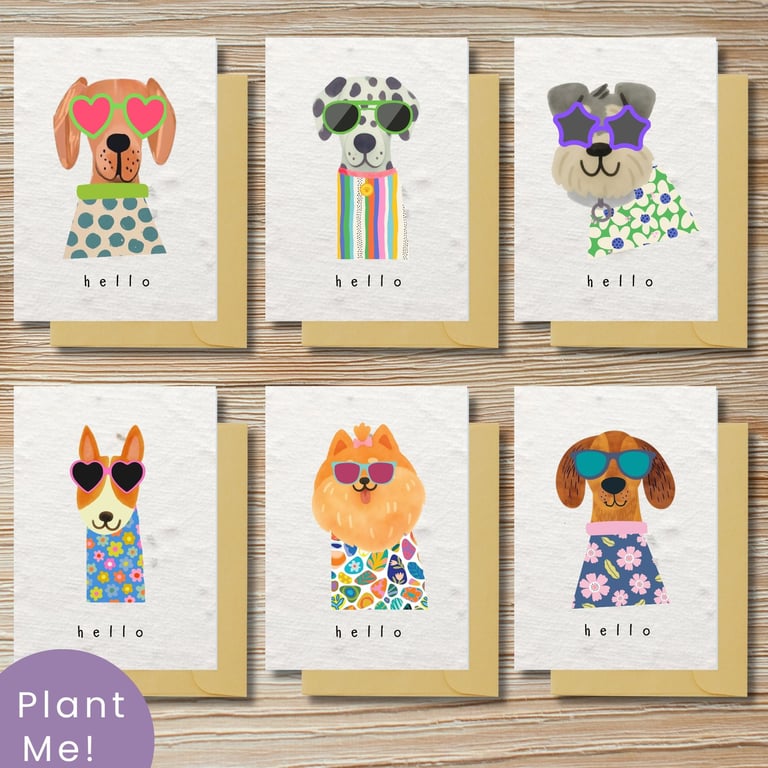 Set of 6 Plantable Dog 'Hello' Cards - Eco Friendly Seed Paper Greeting Cards