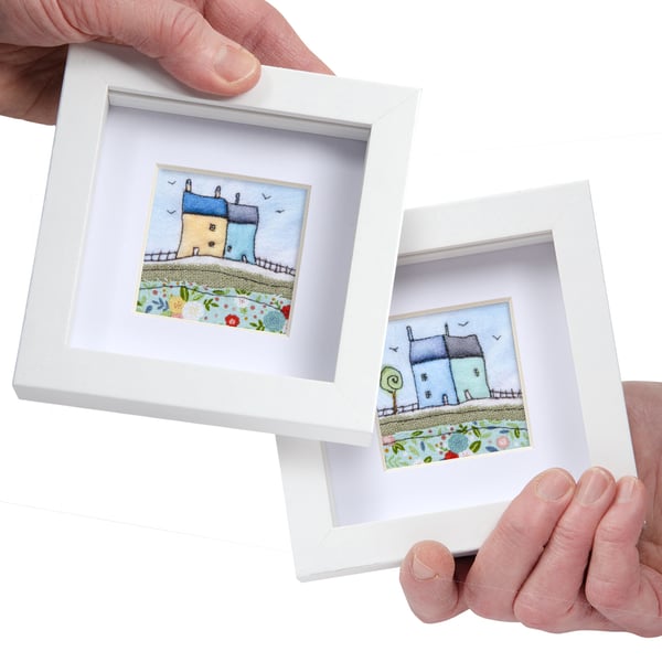  Little houses - two framed 3d fabric pictures