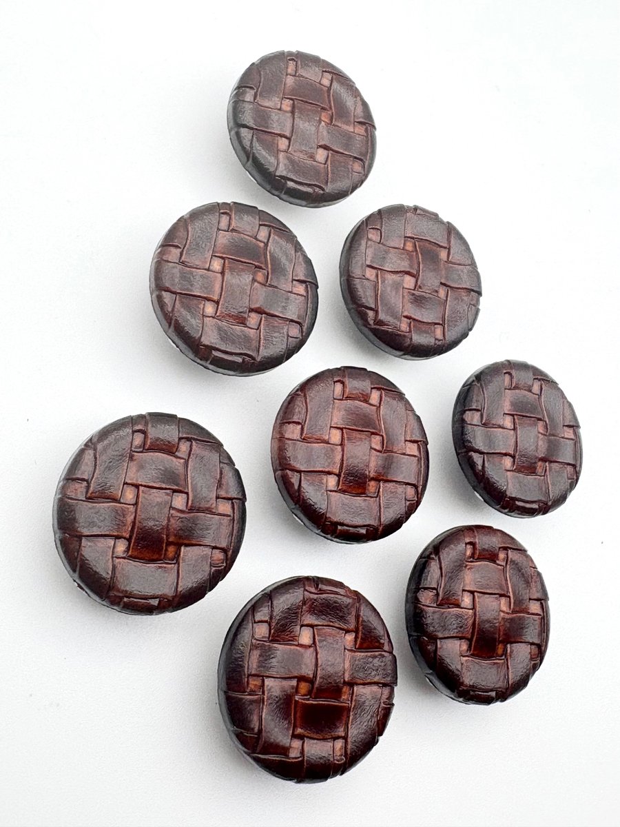 8 Leather Look Buttons, Basketweave Finish, 20mm, LARP, Buy One Get One Free