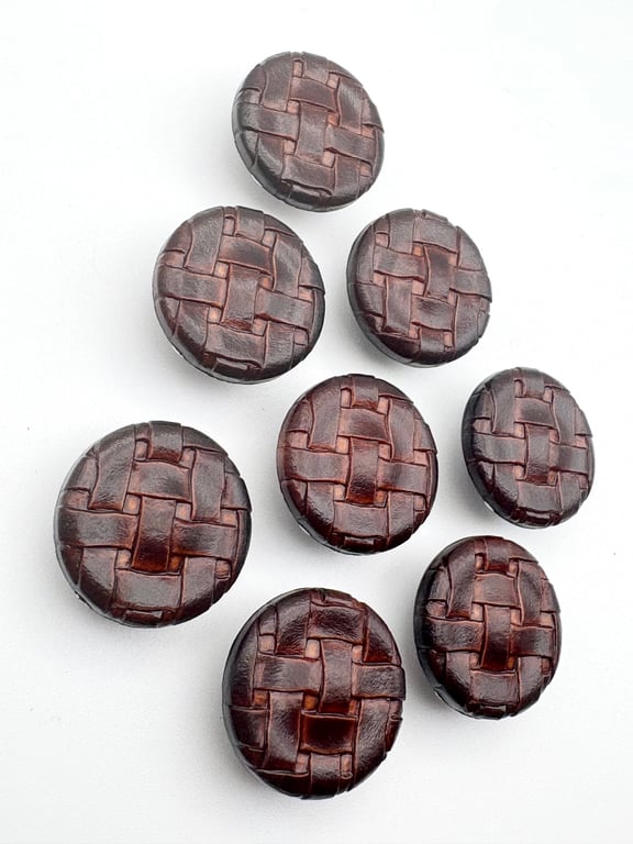 8 Leather Look Buttons, Basketweave Finish, 20mm, LARP, Buy One Get One Free