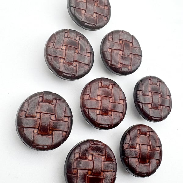8 Leather Look Buttons, Basketweave Finish, 20mm, LARP, Buy One Get One Free